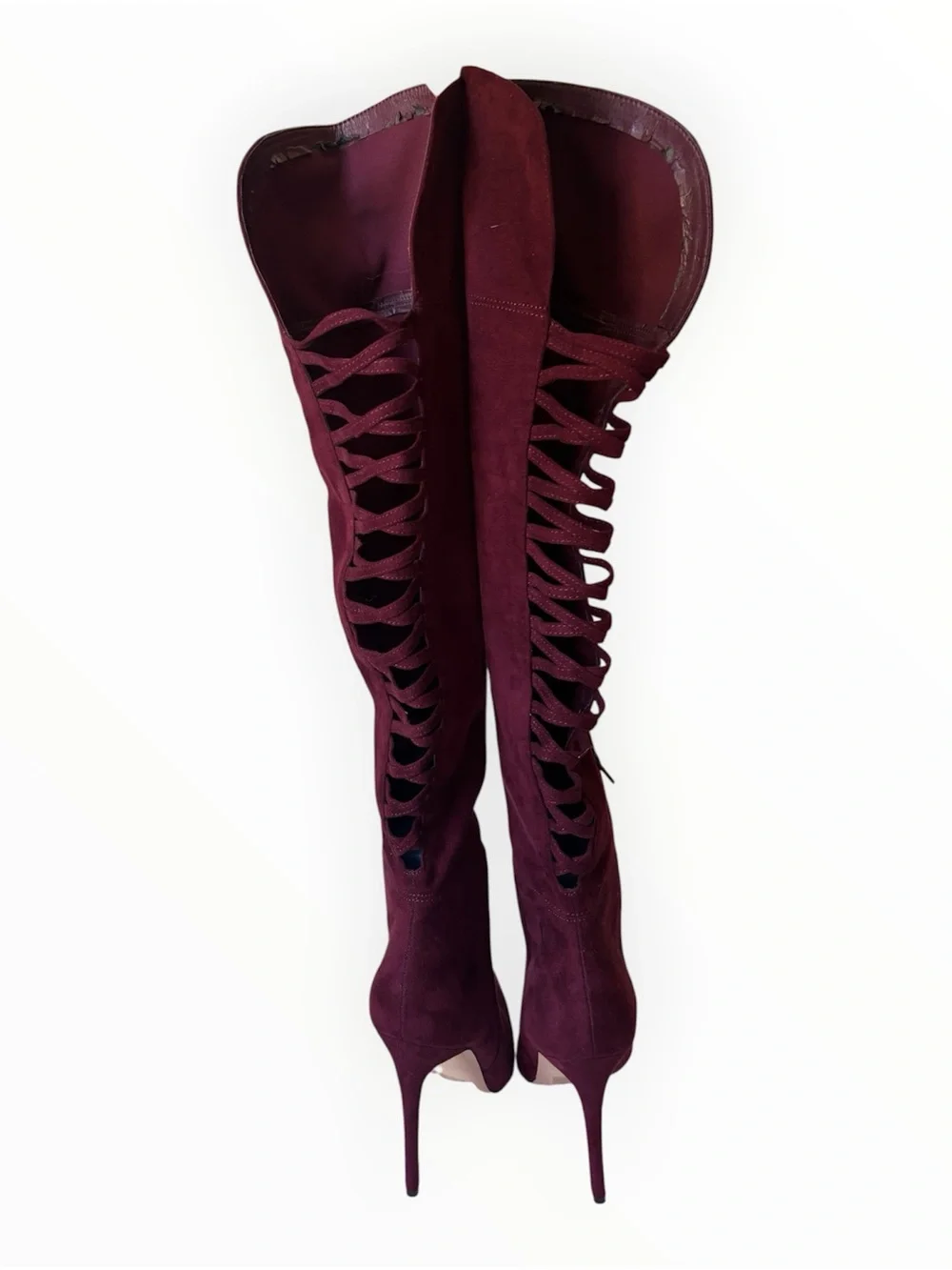 BOLD Aldo Burgundy Over-the-Knee Lace-Up Suede Stiletto Boots | Size 7.5